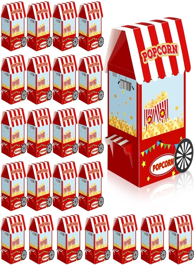 Trandraft 24 Pcs Circus Party Favors Boxes Circus Popcorn Boxes Carnival Birthday Party Decor Halloween Paper Candy Treat Goodies Favors for DIY Holiday Gift Red White Stripes Decor - Image 1